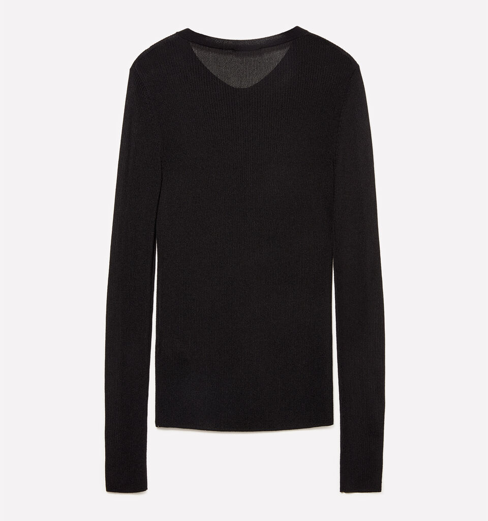 Black Henley top - women's crew neck sweaters - Black | Sisley image number 6